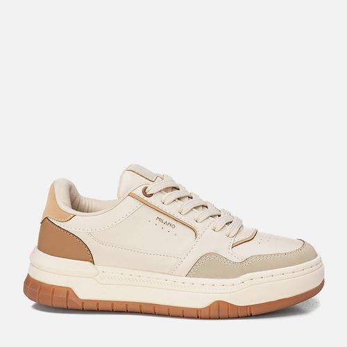 Tênis Casual Visual Esportivo Sola Alta Bicolor Cabedal em Recortes e Mix de Materiais e Animal Print com Amarração Feminino Milano Off White 14141
