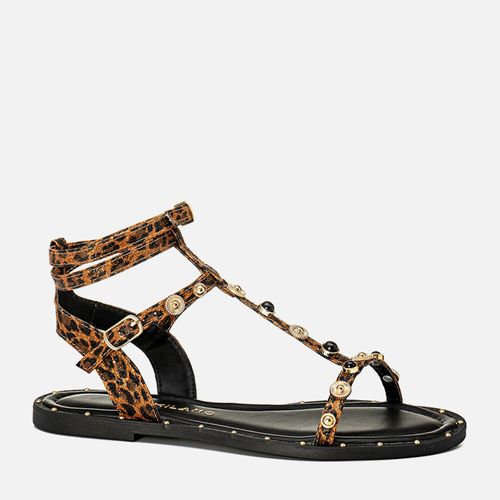 Sandália Rasteira Tiras Finas Gladiadora Metal Tachas Rebite Pedrarias Resina Multicolor Feminino Milano Onça 14143