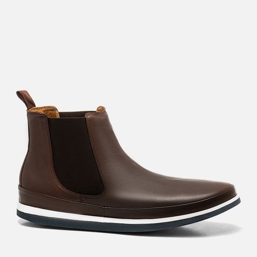 Bota Botina Chelsea Feita em Couro Soft Macio Calce Prático Sem Amarração Solado Borracha Bicolor Amortecedor Gel Masculino Milano Mouro 13950