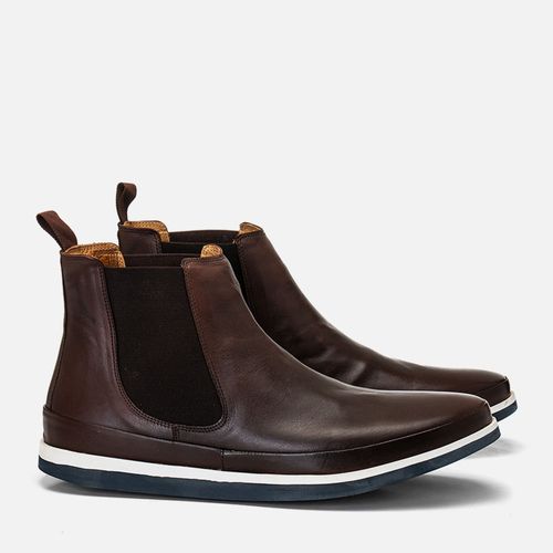 Bota Botina Chelsea Feita em Couro Soft Macio Calce Prático Sem Amarração Solado Borracha Bicolor Amortecedor Gel Masculino Milano Mouro 13950