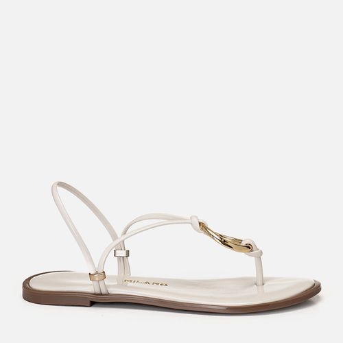 Sandália Rasteira Palmilha Super Macia e Tiras Fininhas Cruzadas com Elo Metalizada e Calce Prático  Feminino Milano Off White 14219