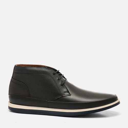 Sapato Casual Abotinado ou Bota Feito em Couro de Cabra Ultra Macio Estonado Solado Borracha Natural Bicolor Masculino Milano Preto/preto 13279