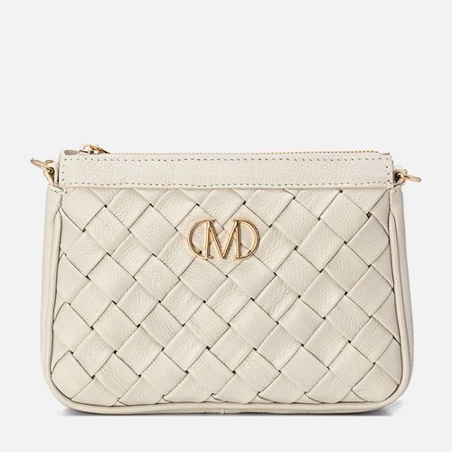 Bolsa Tiracolo Alça Transversal Corrente Feita em Couro Trançado Tramado Tressê Feito à Mão Metal M Feminina Milano Off White 14047