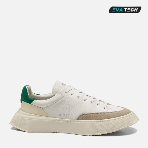 Tênis Casual Feito em Mix de Couro Floter Nobuk Solado EVA Tech Ultra Leve com Amarração Traseira Quadrada Masculino Milano Marfim/branco 14043
