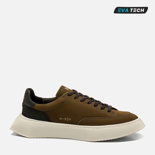 Tênis Casual Feito em Mix de Couro Floter Nobuk Solado EVA Tech Ultra Leve com Amarração Traseira Quadrada Masculino Milano Verde 14043