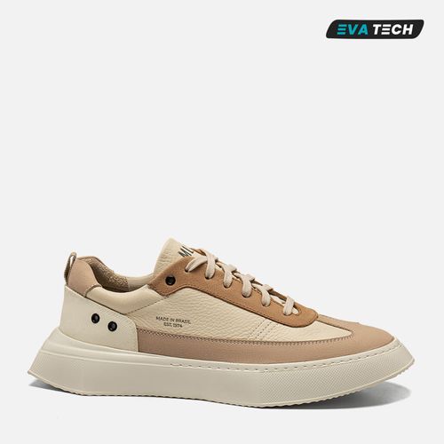 Tênis Casual Feito em Mix Couro Nobuk Emborrachado com Amarração Solado em EVA Tech Ultra Leve Traseira Quadrada Masculino Milano Osso/off White 14045