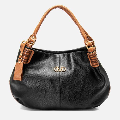 Bolsa Hobo Feita em Couro de Ombro com Alça Tiracolo e Transversal Opcional Tamanho Grande Formato Saco Milano Preto/caramelo 14211