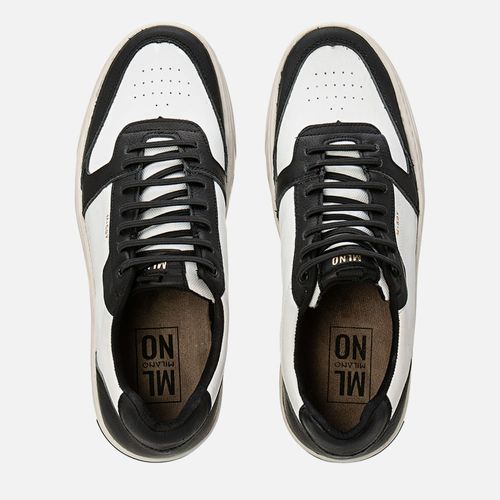 Sapatênis ou Tênis Casual Feito em Couro Napa Soft Calce Prático Elástico Sem Amarração Palmilha Anatômica  Masculino Milano Preto/branco 13968