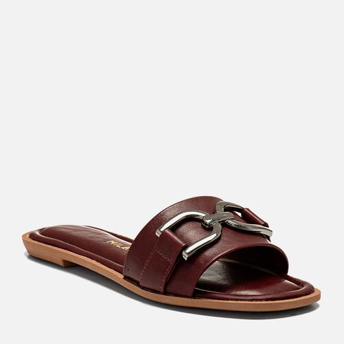 Sandália Rasteira Aberta Estilo Boho com Tira Slide e Maxi Fivela  Feminino Milano Marsala 14256