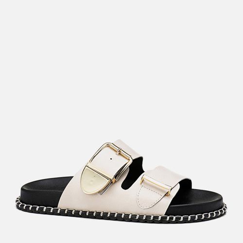 Sandália Papete Fivelas Bico de Crochê Artesanal Mix de Cores Feminino Milano Off White 13838