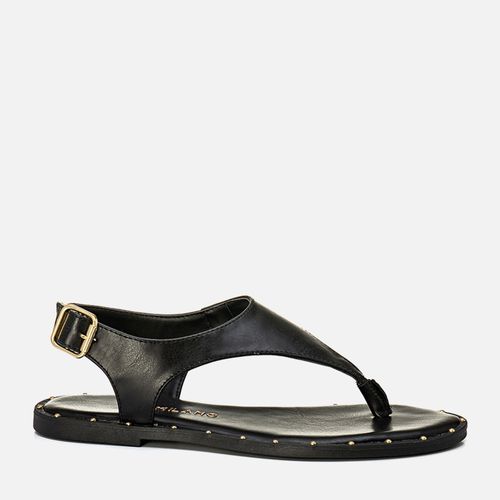 Sandália Rasteira Tipo Chinelo de Dedo em Estilo Boho em Peça Única com Rebites na Palmilha Feminino Milano Preto 14126
