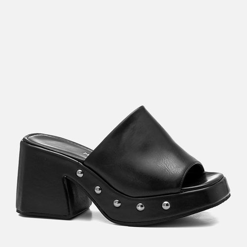 Sandália tipo Tamanco Plataforma Aberto Salto Alto Tachas Boho Feminino Milano Preto 14277