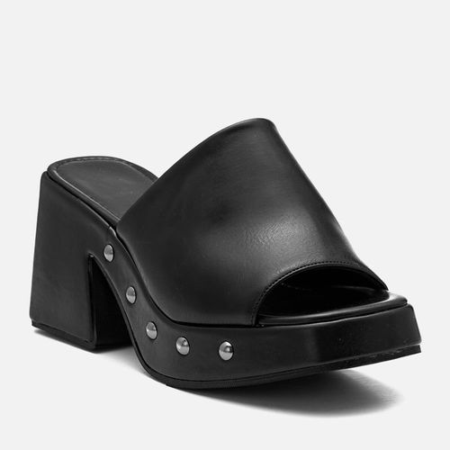 Sandália tipo Tamanco Plataforma Aberto Salto Alto Tachas Boho Feminino Milano Preto 14277