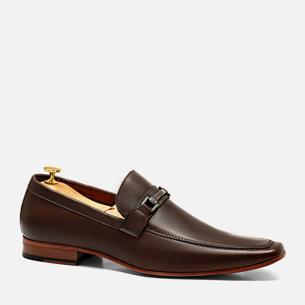 Sapato Social tipo Mocassim Sem Amarração Feito em Couro de Carneiro Solado de Couro e Forração e Palmilha em Couro Masculino Milano Chocolate 12526 37
