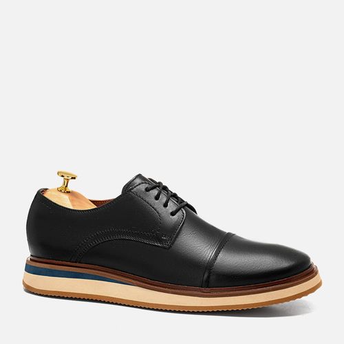 Sapato Casual Derby Esporte Fino com Amarração Feito em Couro Macio Napa Soft Sola Alta Tricolor Masculino Milano Preto 13660