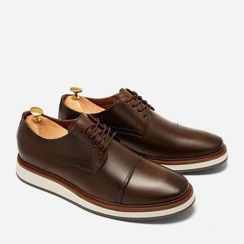 Sapato Casual Derby Esporte Fino com Amarração Feito em Couro Macio Napa Soft Sola Alta Tricolor Masculino Milano Dark Whisky 13660