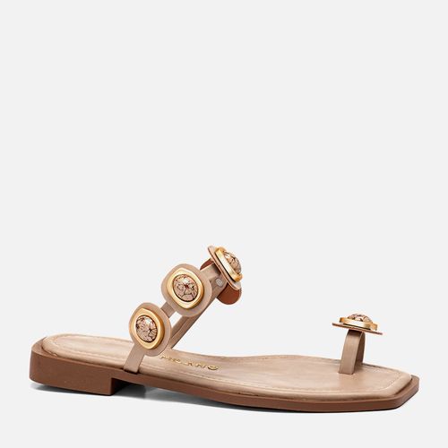 Sandália Rasteira Aberta Ring Toe ou Dedeira  Peça Formato Orgânico Pedraria Resina Feminino Milano Bege 14294