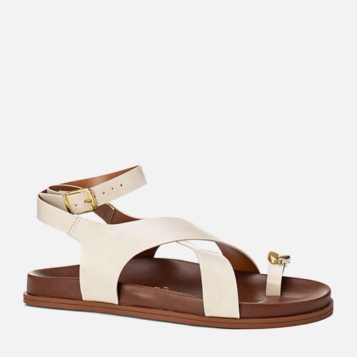 Sandália Papete Palmilha Anatômica Ring Toe ou Anel de Dedo Peça Orgânica Metalizada Cromada e Fosco e Tiras Cruzadas Feminino Milano Off White 14080