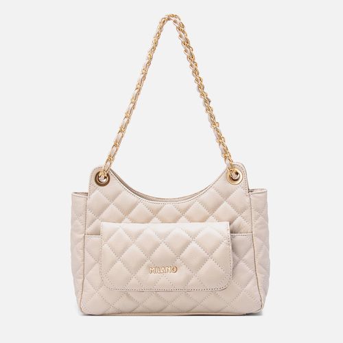 Bolsa Tiracolo Média Feita em Couro com Corrente Feminina Milano Off White 13355