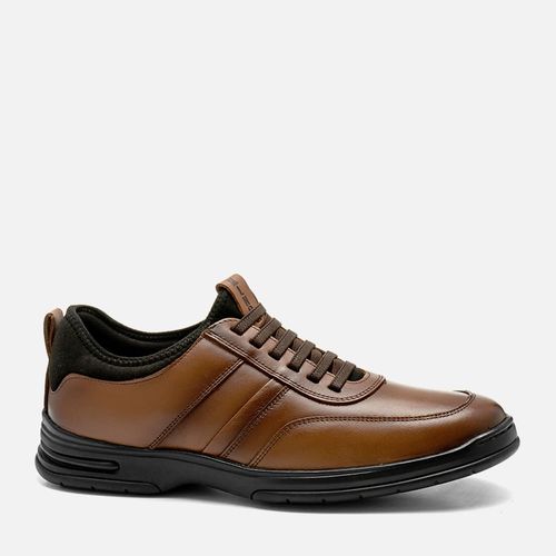 Sapato Casual Derby com Amarração Feito em Couro Macio Napa Soft e Neoprene Solado Borracha Gel Masculino Milano Havana 14304