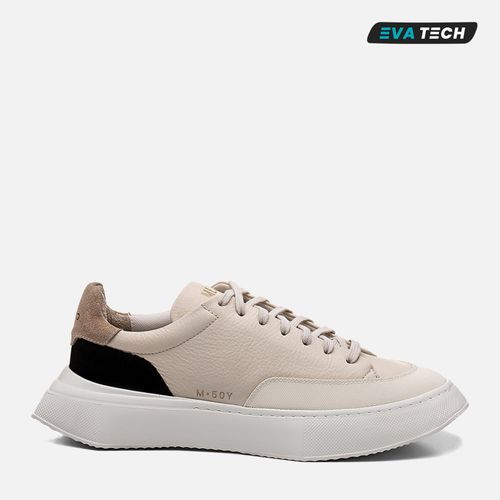 Tênis Casual Feito em Mix de Couro Floter Nobuk Solado EVA Tech Ultra Leve com Amarração Traseira Quadrada Masculino Milano Off White/offwhite 14043