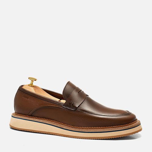 Sapato Casual Mocassim ou Loafer sem Amarração Linha Prime Premium Feito em Couro Macio Napa Soft Amortecedor Biolatex Masculino Milano  Whisky 14097