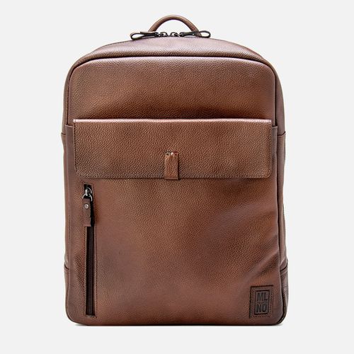 Mochila Grande Feita em Couro Floater Premium Alça Costas Porta Notebook 1 Bolsos 1 Aba Externo 4 Bolsos Interno Masculinas Milano Conhaque 13942