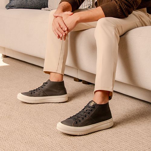 Bota Casual Esporte Fino com Amarração Feito em Couro Floater Palmilha Anatômica Solado Borracha Gel Masculino Milano Café 14235