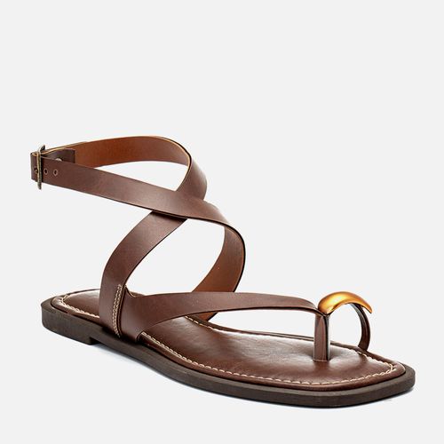 Sandália Rasteira Fechada Boho Ring Toe ou Anel de Dedo Peça Orgânica Feminino Milano Marrom 14312