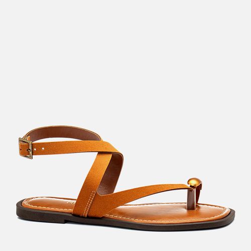 Sandália Rasteira Fechada Boho Ring Toe ou Anel de Dedo Peça Orgânica Feminino Milano Caramelo 14312