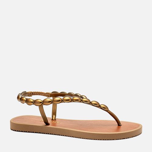 Sandália Chinelo de Dedo Conforto Tiras de Pedraria Metalizada Oval Feminino Milano Bronze 14348