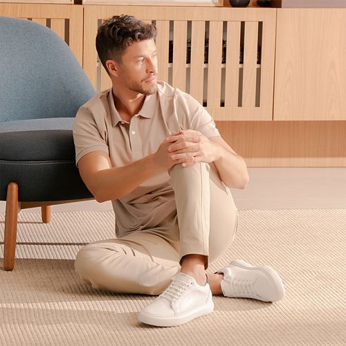 Tênis Casual com Amarração Feito em Couro Elevação Aumenta Altura Fique + Alto Elevel EVA Tech Ultra Leve Masculino Milano Branco/preto 14315