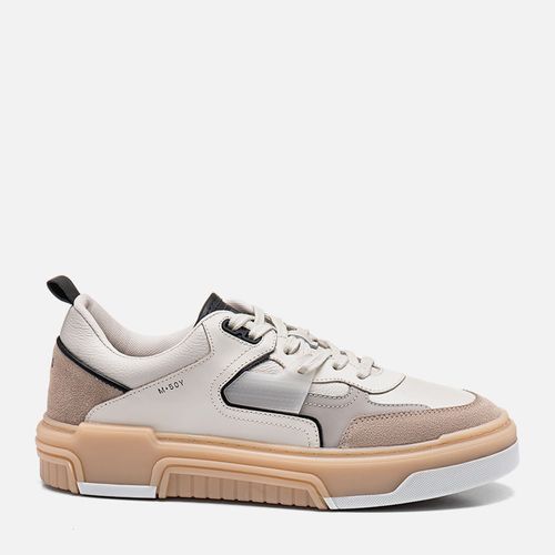 Tênis Casual Sapatênis Feito em Mix de Couro Napa e Camurça Multicolor Design Esportivo com Amarração Sola Alta Masculino Milano Off White/cinza 13907
