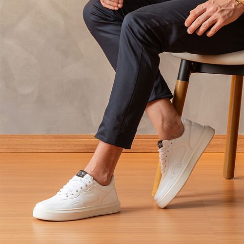 Sapatênis ou Tênis Casual Linha Green Napa Sintético com Amarração Anatômica Amortecedor Dual Gel Super Macio Conforto Masculino Milano Branco 13918