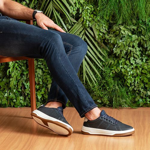 Sapatênis ou Tênis Casual Linha Green Napa Floater Sintético Alternativo com Amarração Masculino Milano Marinho/natural 13933