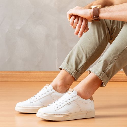 Sapatênis Tênis Casual sem Amarração Feito em Couro Macio Napa Soft Calce Prático Elástico Palmilha Anatômica Masculino Milano Pinhão/preto 13938