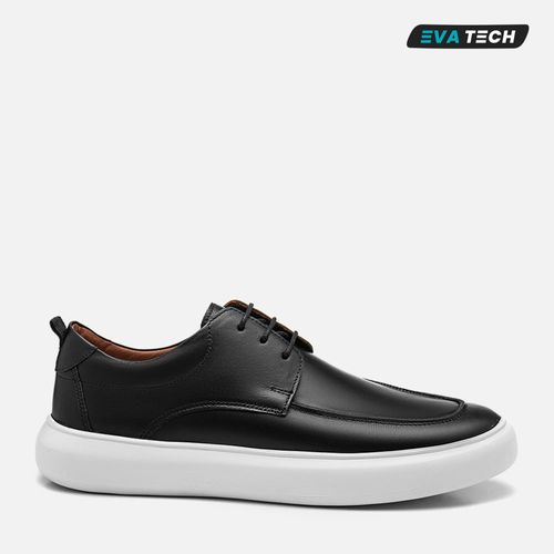 Sapato Casual Derby Esporte Fino Feito em Couro Macio Napa Soft Solado EVA Tech Super Leve Palmilha Anatômica Masculino Milano Preto 13836