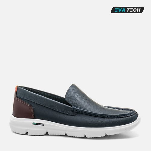 Mocassim Casual Driver Slip On Feito em Couro Floater Solado EVA Tech Tecnologia Ultra Leve Calce Prático Sem Amarração Masculino Milano Marinho 13666