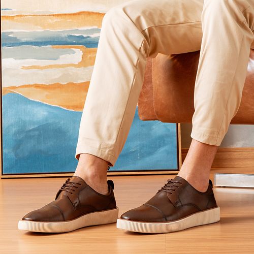 Sapato Casual Derby Esporte Fino com Amarração Feito em Couro Macio Napa Soft Sola Alta Masculino Milano Preto 13647
