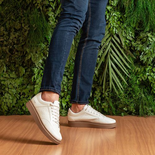 Sapatênis ou Tênis Casual Linha Green Alternativo Feito em Tecido com Amarração Masculino Milano Off White 13402