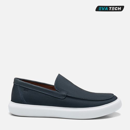 Sapato Casual Mocassim Esporte Fino sem Amarração Feito em Couro Nobuk Selaria Solado EVA Tech Super Leve Masculino Milano Anil 13955