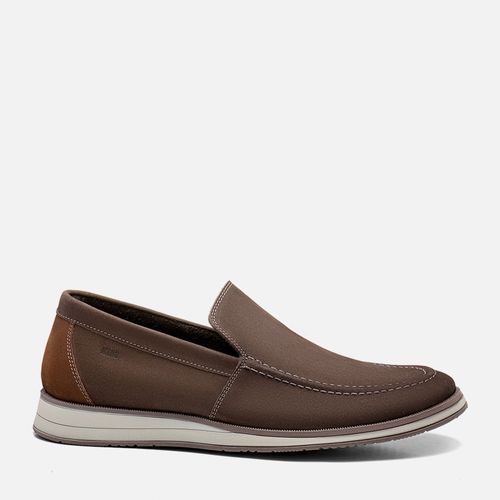 Sapato Casual Mocassim Feito em Couro Nobuk Calce Prático Sem Amarração Slip On Solado Bicolor Costura Aparente  Masculino Milano Cimento 13901