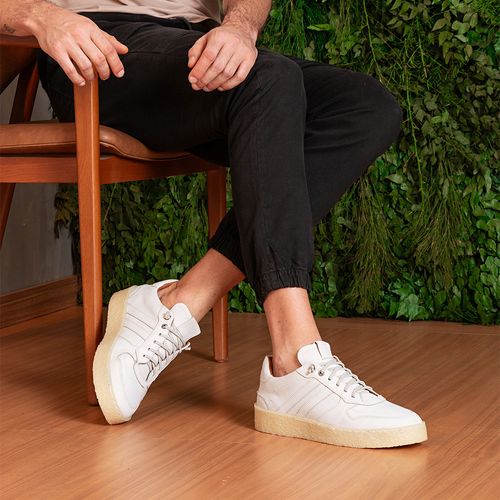 Tênis Casual sem Amarração Feito em Couro Macio Napa Plumê Soft Calce Prático Elástico Masculino Milano Gelo/preto 14040