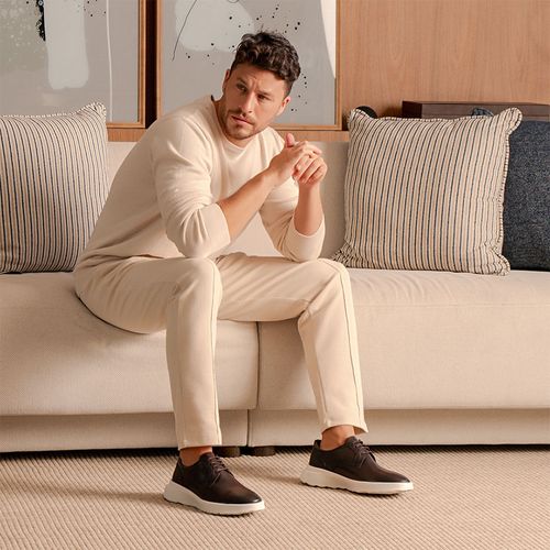 Sapato Casual tipo Derby Feito em Couro Premium Solado EVA Tech Ultra Leve Masculino Milano Dark Chocolate 14307