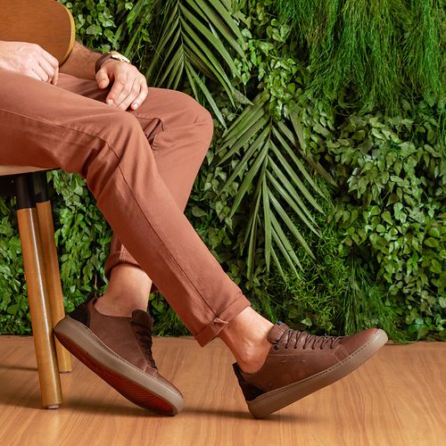 Sapatênis ou Tênis Casual Feito em Couro Rústico Fóssil Linha Elevel Aumenta Altura Fique + Alto Sapato Elevação +6cm Masculino Milano Sahara 12696