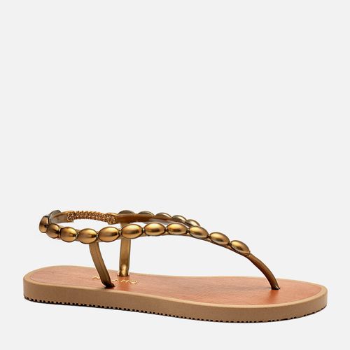 Sandália Chinelo de Dedo Conforto Tiras de Pedraria Metalizada Oval Feminino Milano Bronze 14348