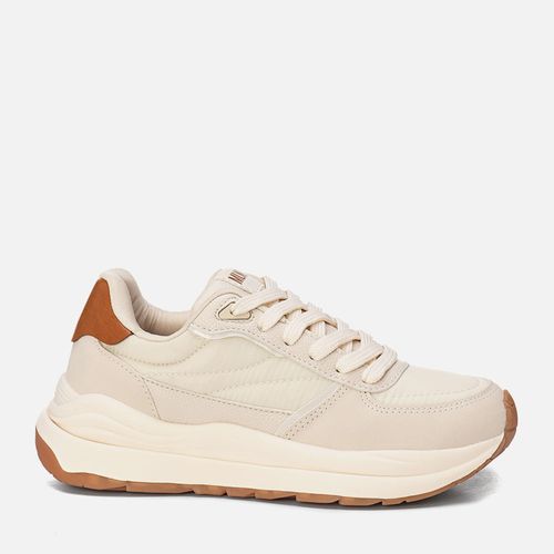 Tênis Visual Esportivo Robusto tipo Daddy Sneaker ou Chuncky Sola Alta Bicolor Recortes e Mix de Materiais Feminino Milano Off White 14139