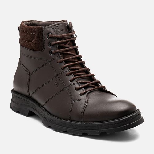 Bota tipo Coturno Feito em Couro Soft Macio com Zíper Calce Prático Solado Borracha Gel Masculino Milano Café/café 14324
