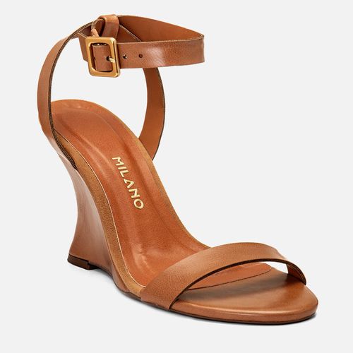 Sandália Anabela Duas Tiras Salto Escultural Wedge Fechada Feminino Milano Nude 14412