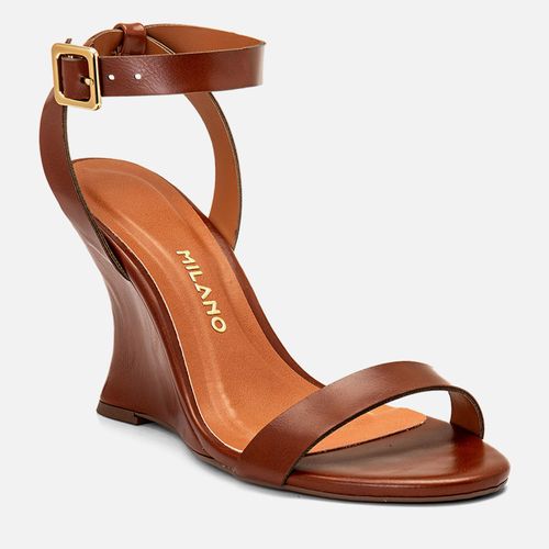 Sandália Anabela Duas Tiras Salto Escultural Wedge Fechada Feminino Milano Caramelo 14412